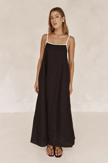 Woochic robe cocktail contrastée à bretelles ourlet noir S